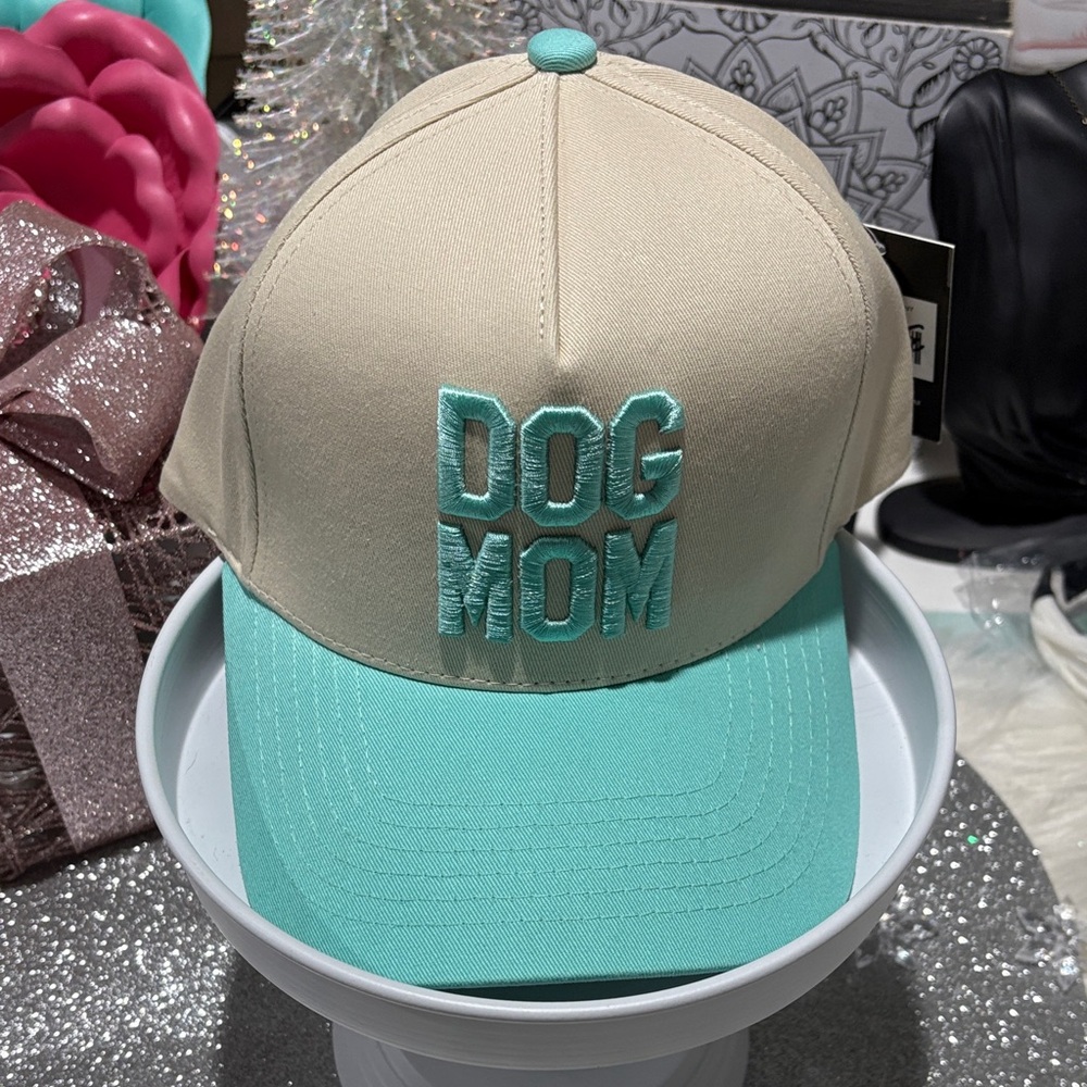 Dog Mom Trucker Cap - Aqua Blue and Beige - Picture 4 of 4